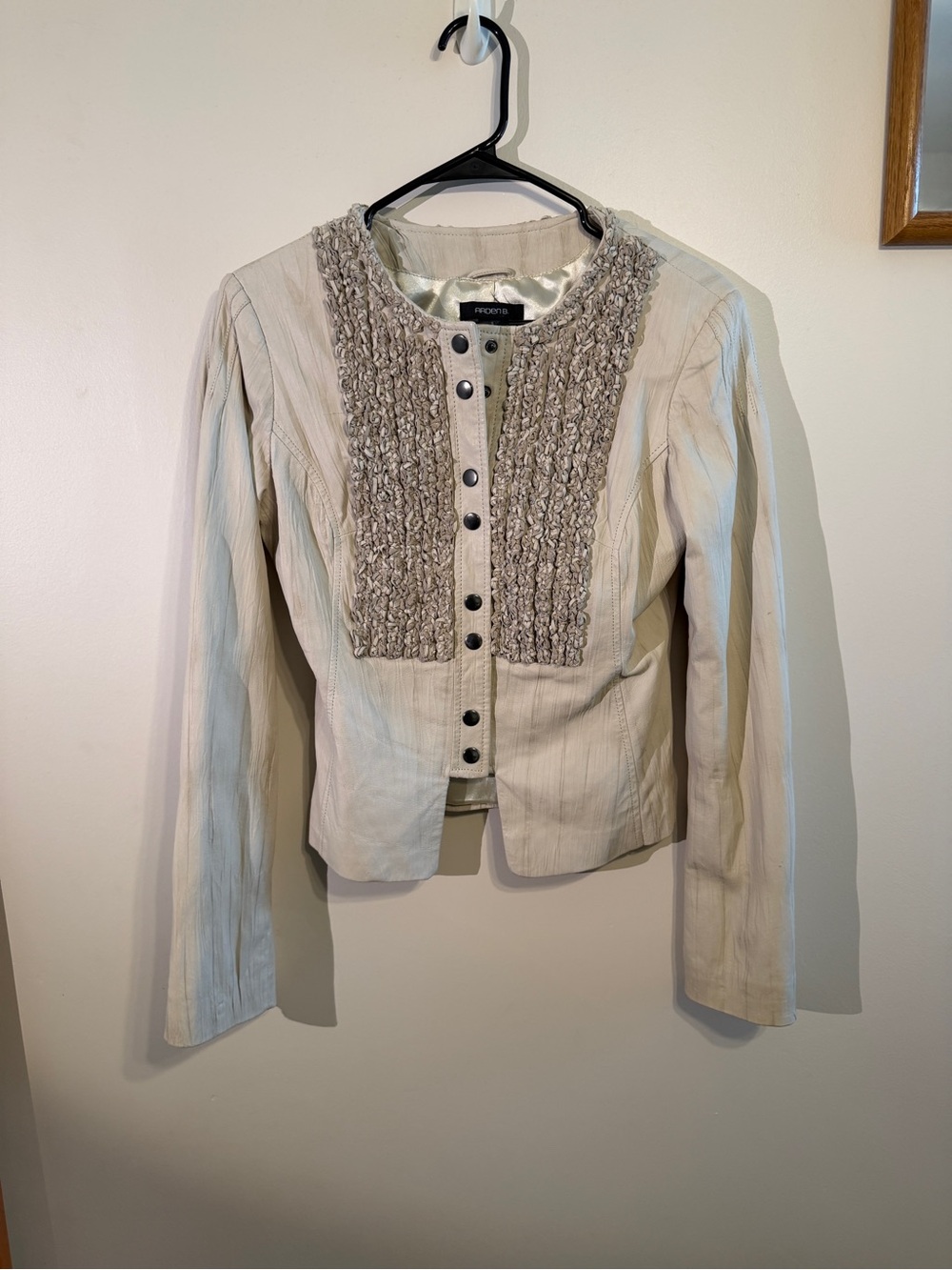 Arden B Cream Textured Front Leather Jacket